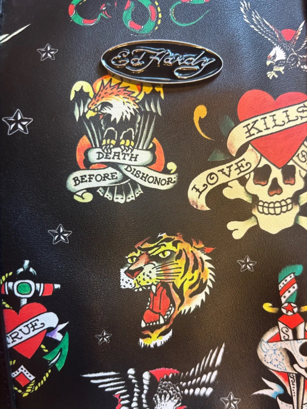 Ed Hardy Black Tattoo Flash Print Satchel Crossbody Bag Street Style Whimsygoth